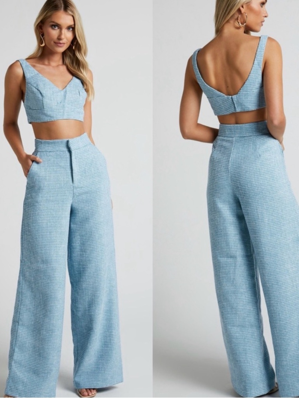 Showpo Light Blue Wide Leg Pants & Crop Top Set - Picture 5 of 5